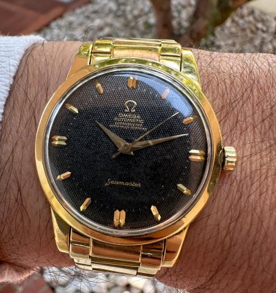 Omega Seamaster 1950 Seamaster 18kt Ref 2521 Bumper Black Honeycomb Dial