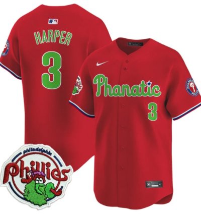 Bryce Harper Jersey 3 Phillies Phanatic Patch Vapor Premier Limited Stitched Red