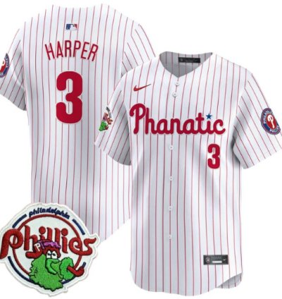 Bryce Harper Jersey 3 Phillies Phanatic Patch Vapor Premier Limited Stitched Pinstripe