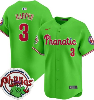 Bryce Harper Jersey 3 Phillies Phanatic Patch Vapor Premier Limited Stitched Green
