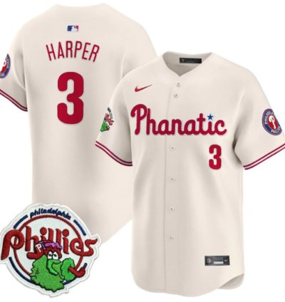 Bryce Harper Jersey 3 Phillies Phanatic Patch Vapor Premier Limited Stitched Cream