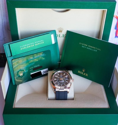 Rolex Sky-dweller 18k Rg Rhodium 326235 2022 Unworn 42mm Fluted 18k Rose Gold Oysterflex Full Set