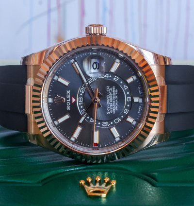 Rolex Sky-dweller 18k Rg Rhodium 326235 2022 Unworn 42mm Fluted 18k Rose Gold Oysterflex Full Set
