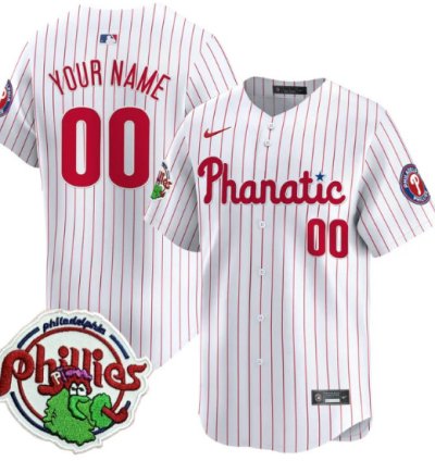 Custom Phillies Jersey Phanatic Patch Vapor Premier Limited Stitched White Pinstripe