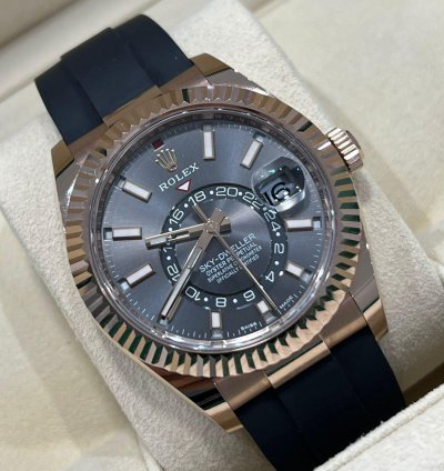 Rolex Sky-dweller 2021 Rose Gold Sky-dweller Oysterflex Rhodium Grey Dial Unworn 326235 Box And Papers