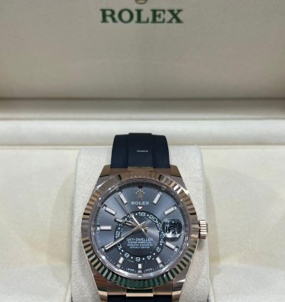 Rolex Sky-dweller 2021 Rose Gold Sky-dweller Oysterflex Rhodium Grey Dial Unworn 326235 Box And Papers