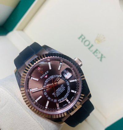 Rolex Sky-dweller 2022 Rose Gold Sky-dweller Oysterflex Chocolate Dial Unworn Box Papers 326235