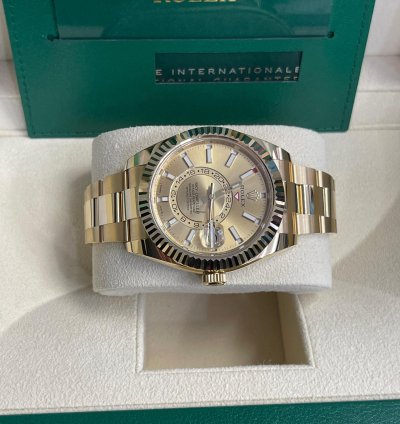 Rolex Sky-dweller 2023 326938 Sky-dweller Yellow Gold Champagne Stick Dial Unworn In Stock