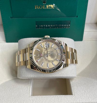 Rolex Sky-dweller 2023 326938 Sky-dweller Yellow Gold Champagne Stick Dial Unworn In Stock