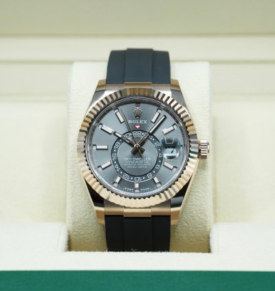 Rolex Sky-dweller 2024 Rose Gold Sky-dweller Oysterflex Rhodium Dial Unworn Box Papers 336235