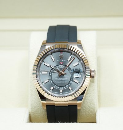 Rolex Sky-dweller 2024 Rose Gold Sky-dweller Oysterflex Rhodium Dial Unworn Box Papers 336235