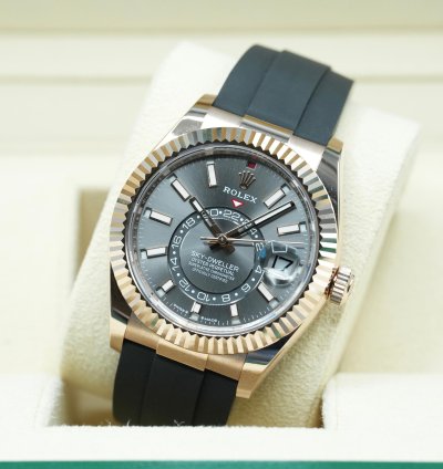 Rolex Sky-dweller 2024 Rose Gold Sky-dweller Oysterflex Rhodium Dial Unworn Box Papers 336235