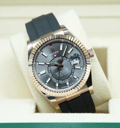 Rolex Sky-dweller 2024 Rose Gold Sky-dweller Oysterflex Rhodium Dial Unworn Box Papers 336235
