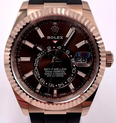 Rolex Sky-dweller 326235 Rose Gold Chocolate Dial Oysterflex Unworn 2023