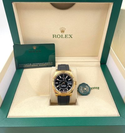 Rolex Sky-dweller 326238 Yellow Gold Black Dial Oysterflex Unworn 2023