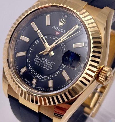 Rolex Sky-dweller 326238 Yellow Gold Black Dial Oysterflex Unworn 2023