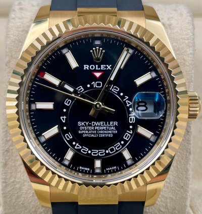 Rolex Sky-dweller 326238 Yellow Gold Black Dial Oysterflex Unworn 2023