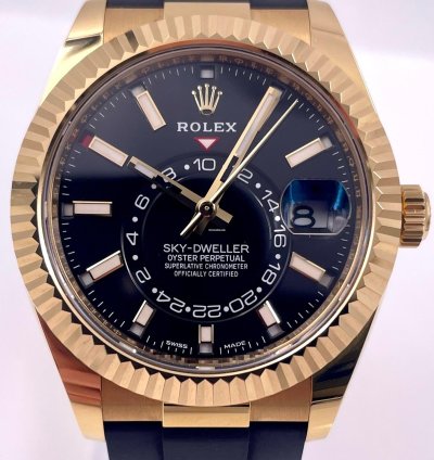Rolex Sky-dweller 326238 Yellow Gold Black Dial Oysterflex Unworn 2023