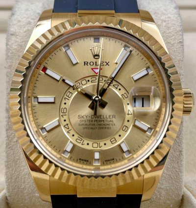 Rolex Sky-dweller 326238 Yellow Gold Champagne Dial Oysterflex Unworn 2023