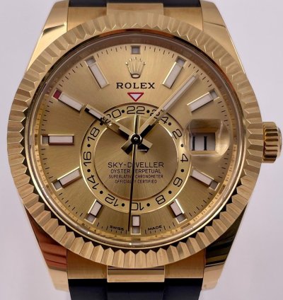 Rolex Sky-dweller 326238 Yellow Gold Champagne Dial Oysterflex Unworn 2023
