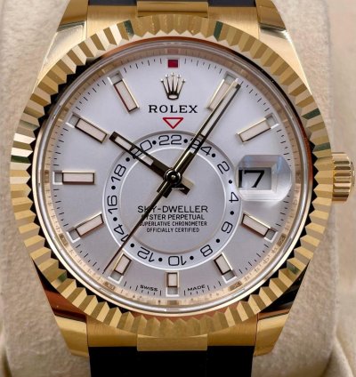 Rolex Sky-dweller 326238 Yellow Gold White Dial Oysterflex Unworn 2023