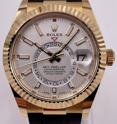 Rolex Sky-dweller 326238 Yellow Gold White Dial Oysterflex Unworn 2023