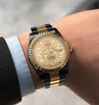 Rolex Sky-dweller 326933 Oyster Band Black Pvd Dlc Coated 18k Gold Steel Watch