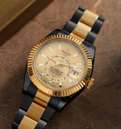 Rolex Sky-dweller 326933 Oyster Band Black Pvd Dlc Coated 18k Gold Steel Watch