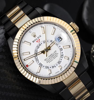 Rolex Sky-dweller 326933 Oyster Band Black Pvd Dlc Coated 18k Yellow Gold Steel Watch