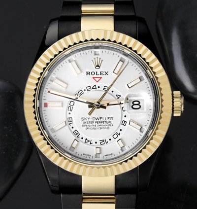 Rolex Sky-dweller 326933 Oyster Band Black Pvd Dlc Coated 18k Yellow Gold Steel Watch