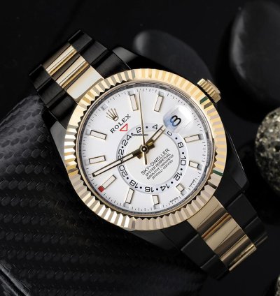 Rolex Sky-dweller 326933 Oyster Band Black Pvd Dlc Coated 18k Yellow Gold Steel Watch