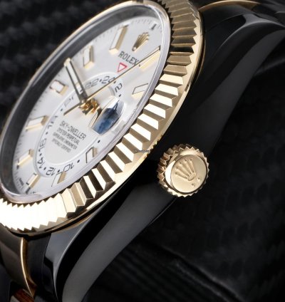 Rolex Sky-dweller 326933 Oyster Band Black Pvd Dlc Coated 18k Yellow Gold Steel Watch