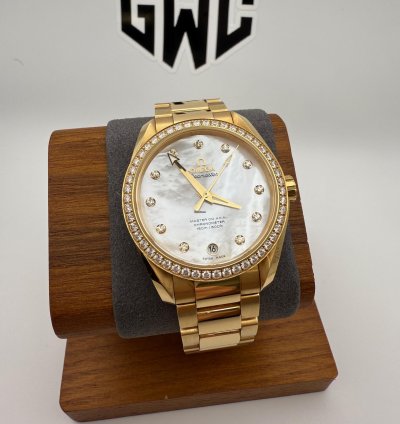 Omega Seamaster Aqua Terra 38 5mm Yellow Gold Mop Diamond 231 55 39 21 55 002