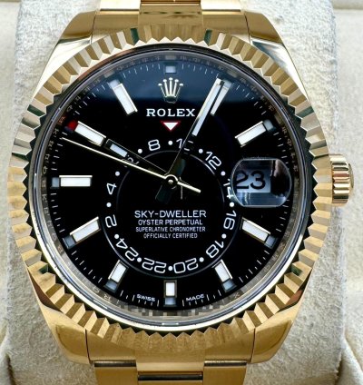 Rolex Sky-dweller 326938 Yellow Gold Black Dial Unworn 2023