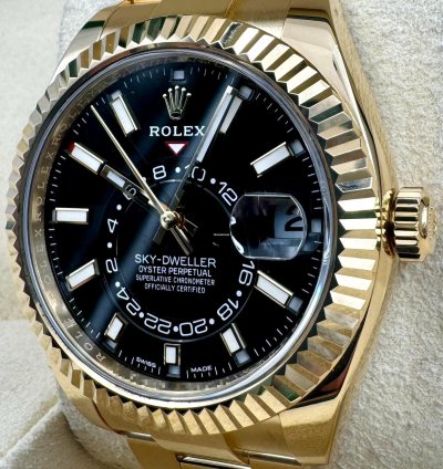 Rolex Sky-dweller 326938 Yellow Gold Black Dial Unworn 2023