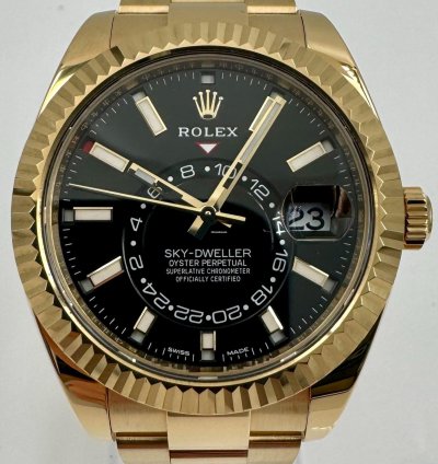 Rolex Sky-dweller 326938 Yellow Gold Black Dial Unworn 2023