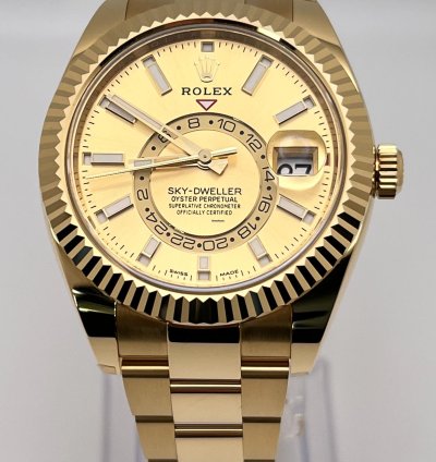 Rolex Sky-dweller 326938 Yellow Gold Champagne Dial