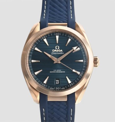 Omega Seamaster Aqua Terra Co-axial Master Blue Dial 18k Rose Gold