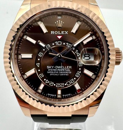 Rolex Sky-dweller 336235 Rose Gold Chocolate Dial Oysterflex Unworn 2024