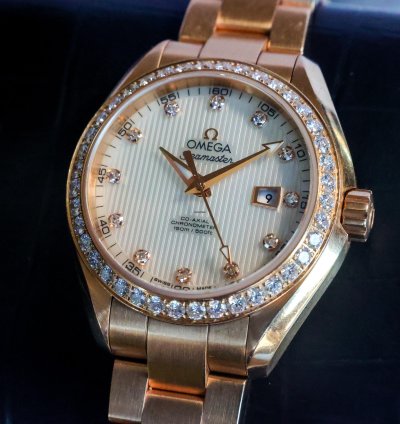 Omega Seamaster Aqua Terra Teaked Diamond Dial 231 55 34 20 55 001 34mm 18k Yg Womens Watch