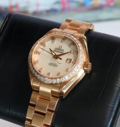 Omega Seamaster Aqua Terra Teaked Diamond Dial 231 55 34 20 55 001 34mm 18k Yg Womens Watch