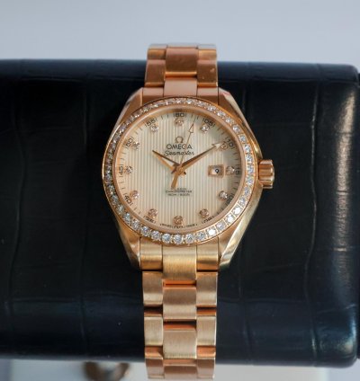 Omega Seamaster Aqua Terra Teaked Diamond Dial 231 55 34 20 55 001 34mm 18k Yg Womens Watch