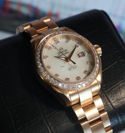Omega Seamaster Aqua Terra Teaked Diamond Dial 231 55 34 20 55 001 34mm 18k Yg Womens Watch