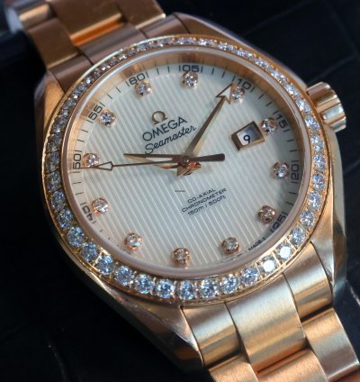 Omega Seamaster Aqua Terra Teaked Diamond Dial 231 55 34 20 55 001 34mm 18k Yg Womens Watch