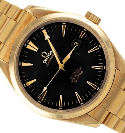 Omega Seamaster Aqua Terra Yellow Gold 18k Black Dial Ref 2102 50 00 Full Set