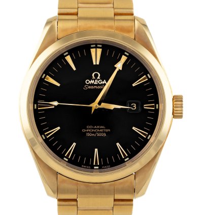 Omega Seamaster Aqua Terra Yellow Gold 18k Black Dial Ref 2102 50 00 Full Set
