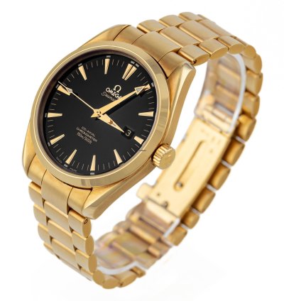 Omega Seamaster Aqua Terra Yellow Gold 18k Black Dial Ref 2102 50 00 Full Set