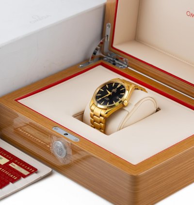 Omega Seamaster Aqua Terra Yellow Gold 18k Black Dial Ref 2102 50 00 Full Set