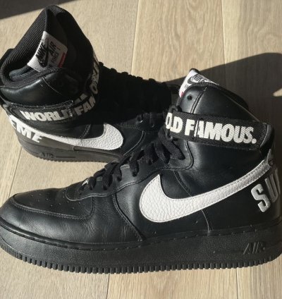 2014 Size 12 Supreme Nike Air Force 1 High Black World Famous