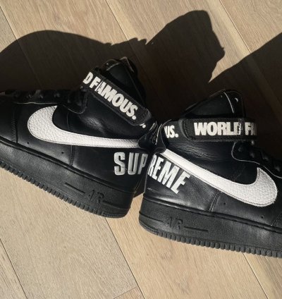 2014 Size 12 Supreme Nike Air Force 1 High Black World Famous